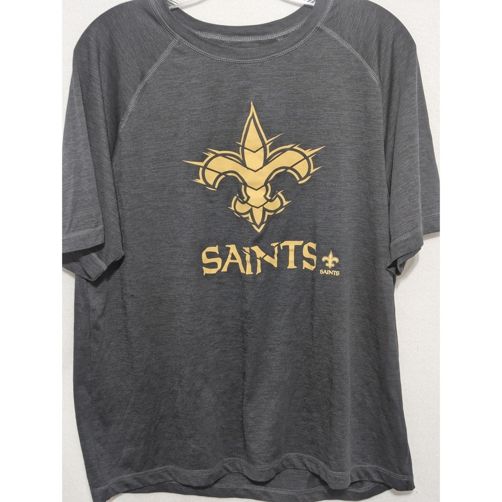 NFL Team Apparel New Orleans Saints T-Shirt Mens Large Gray Gold Fleur De Lis
